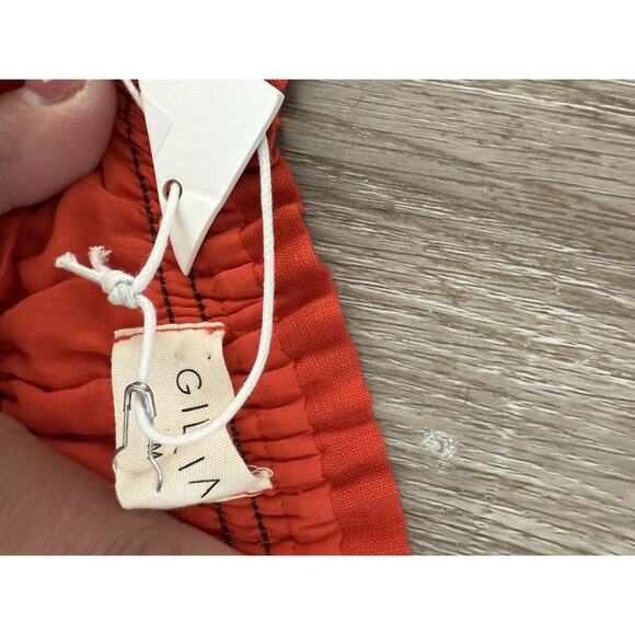 Gillia Red Linen Mini Dress Spaghetti Strap Convertible Strapless Shirred Waist - Picture 8 of 10